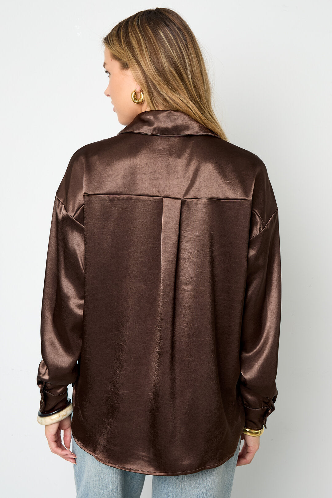 Chic Coffee Brown & Off-White Woven Blouse for Fall
