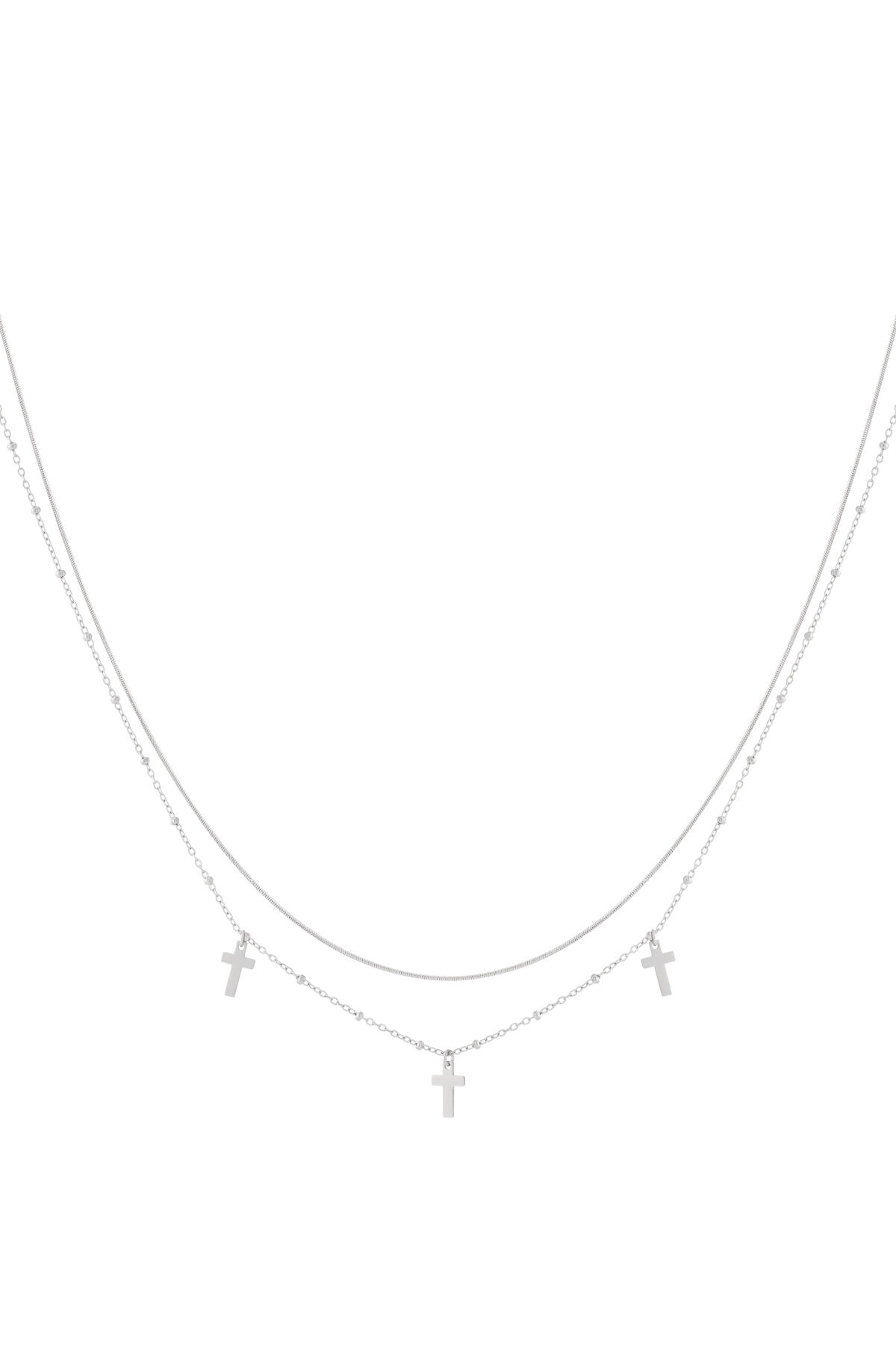 Elegant Multi-Layered Cross Necklace in Silver & Gold