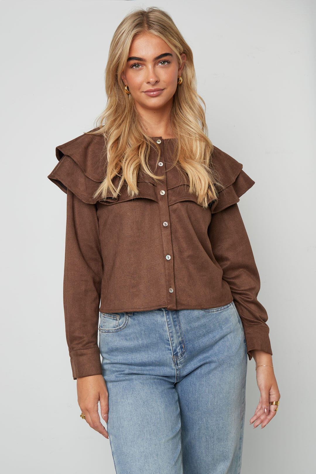 Elegant Ruffle Trim Blouse for Fall/Winter