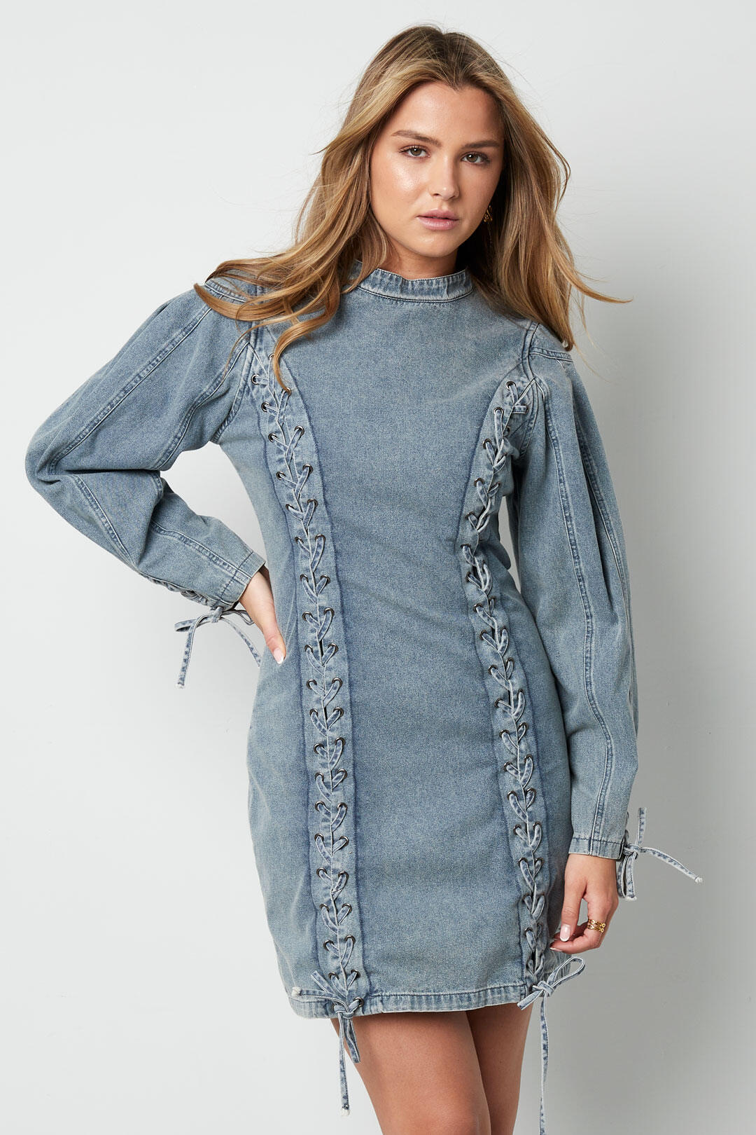 Elegant Blue Cotton Denim Dress for Spring/Summer