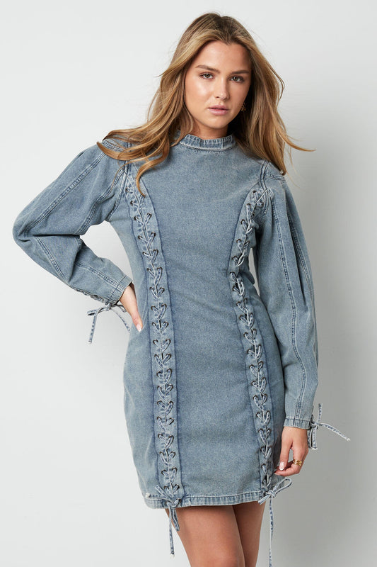 Elegant Blue Cotton Denim Dress for Spring/Summer