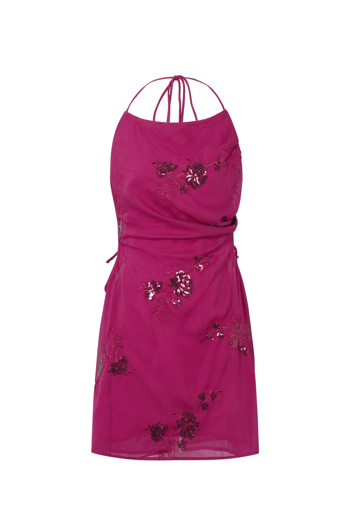 Gimme Khaki & Fuchsia Floral Embroidered Mini Dress