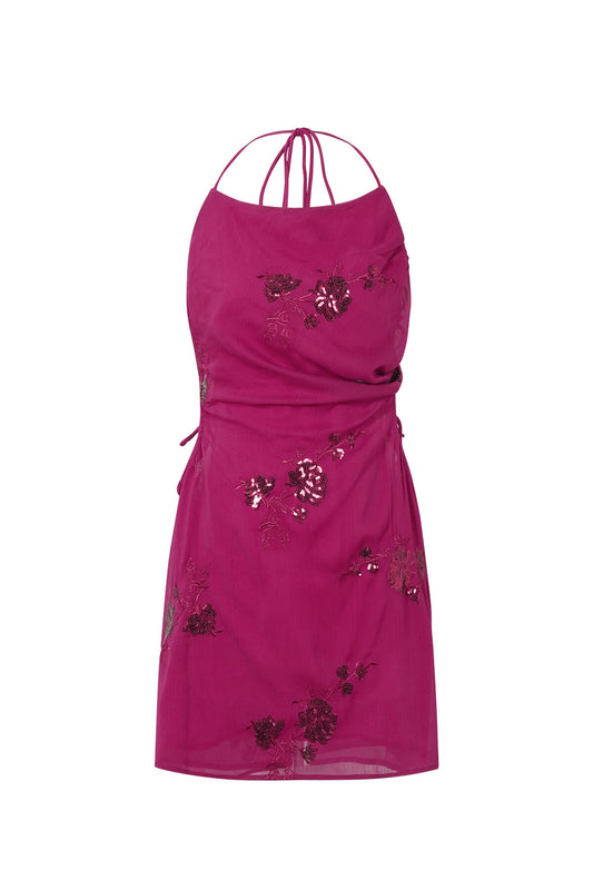 Gimme Khaki & Fuchsia Floral Embroidered Mini Dress