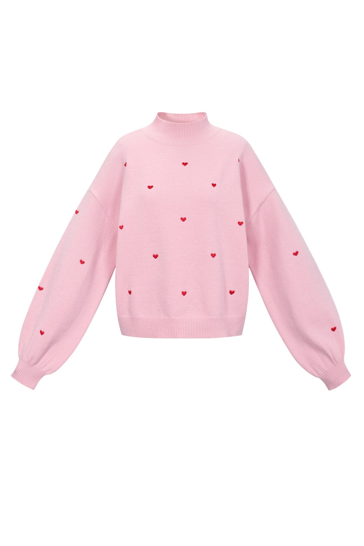 Chic Heart-Knit Sweater in Pink and Off-White