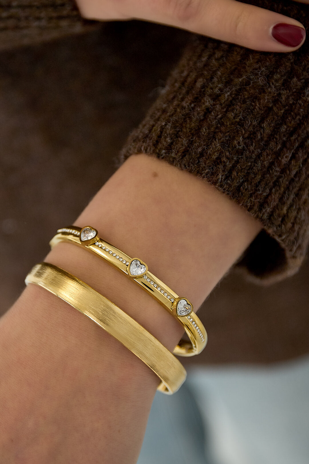 Elegant All-Fit Heart Rhinestone Bangle