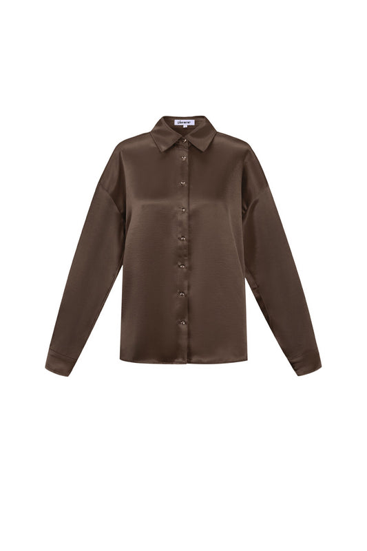 Chic Coffee Brown & Off-White Woven Blouse for Fall