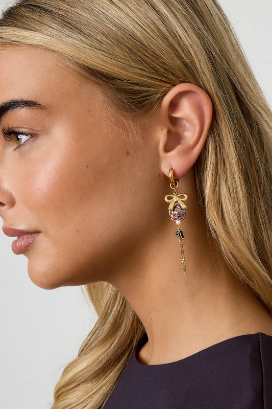 Stylish Crimson & Coffee Brown Flower Drop Earrings