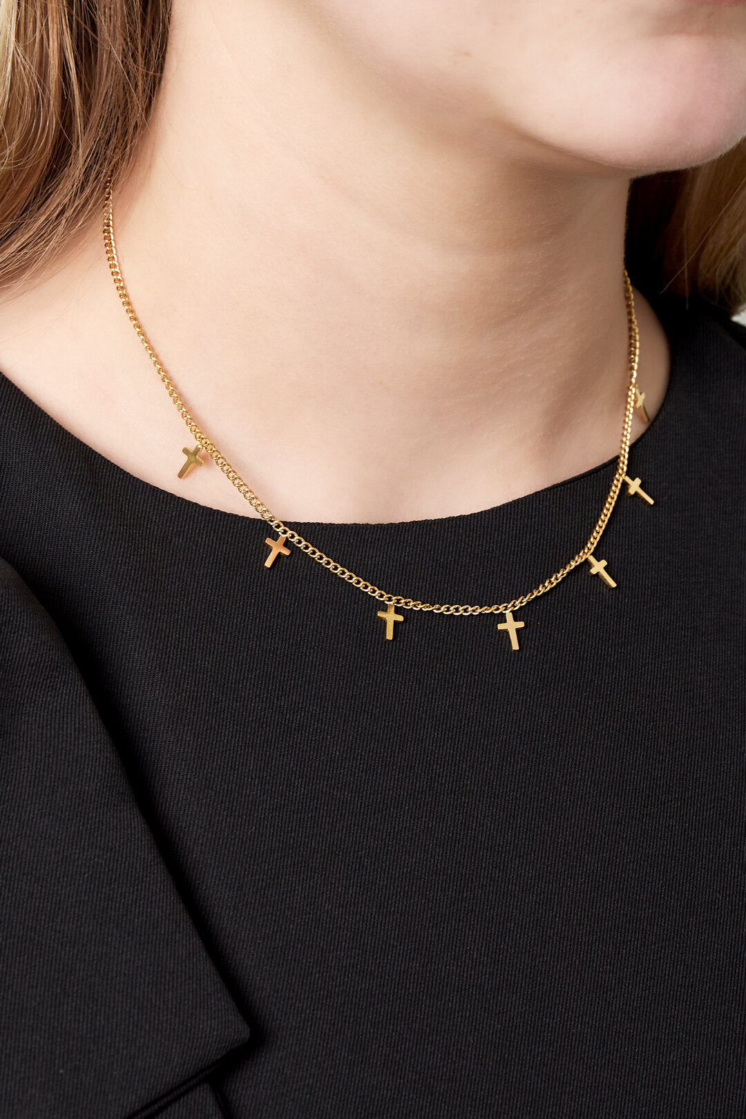 Elegant Cross Short Necklace in Silver & Gold