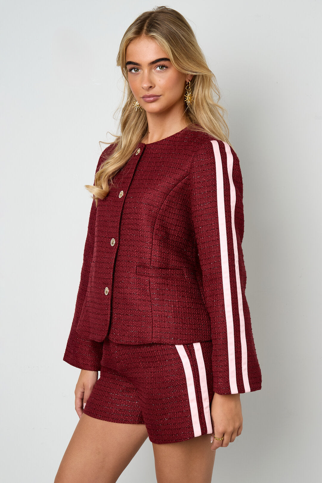 Elegant Plaid Wine Red & Black Jacket for Fall/Winter