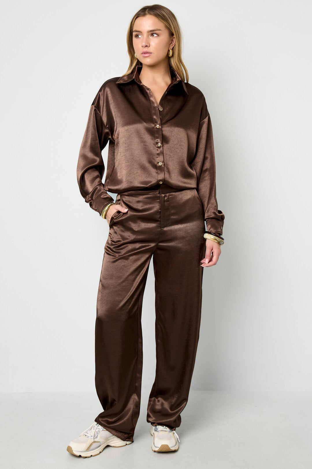Stylish Coffee & Off-White Straight Pants for Fall