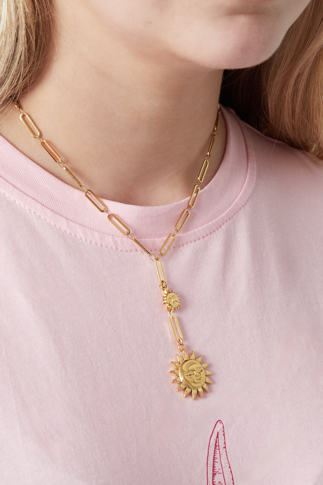 Elegant 14K Gold Plated Sun Pendant Necklace